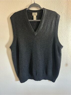 LL Bean 100% Lambswool Charcoal Grey Sweater Vest Mens Size L